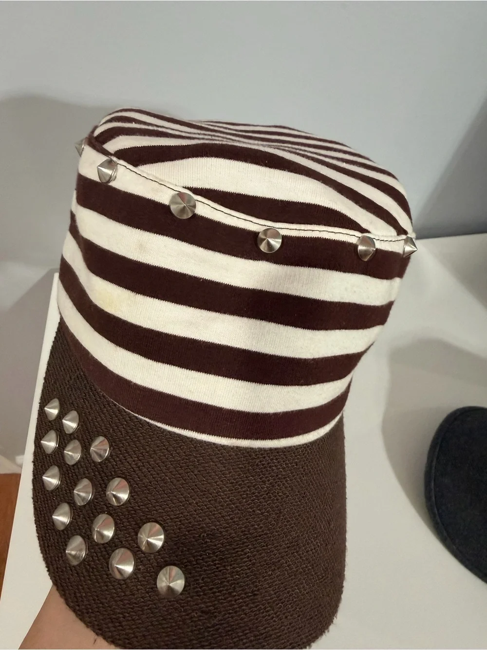 Stripe & Solid Cotton Cap Set - Brown and Gray